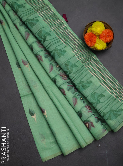 Jamdhani cotton saree teal green and purple with thread woven buttas and jamdhani pallu