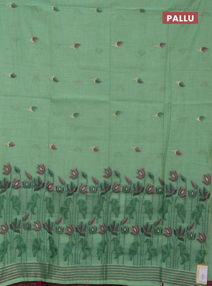 Jamdhani cotton saree teal green and purple with thread woven buttas and jamdhani pallu