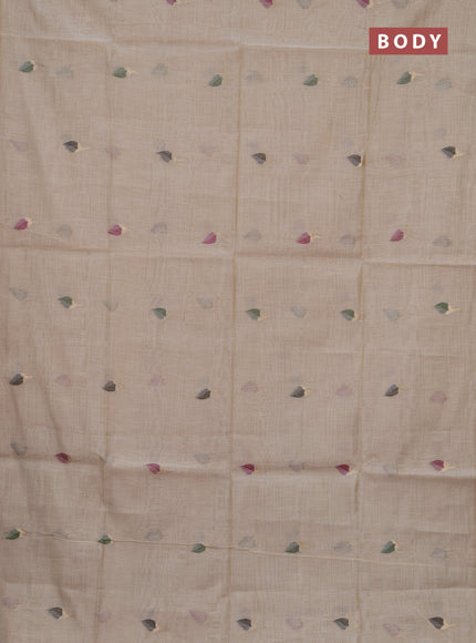 Jamdhani cotton saree beige and purple with thread woven buttas and jamdhani pallu
