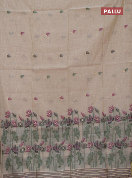 Jamdhani cotton saree beige and purple with thread woven buttas and jamdhani pallu