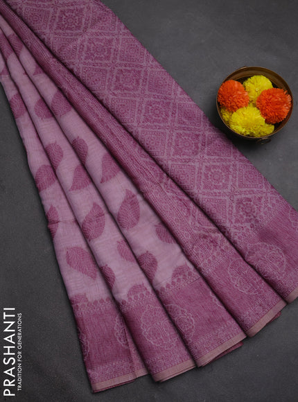 Jamdhani cotton saree lavender and purple with allover thread woven buttas and jamdhani pallu