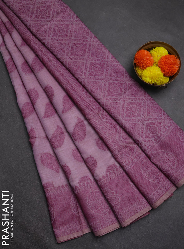 Jamdhani cotton saree lavender and purple with allover thread woven buttas and jamdhani pallu