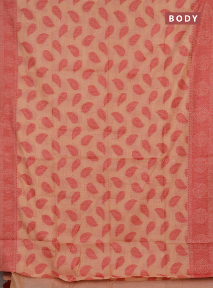 Jamdhani cotton saree peach shade and red with allover thread woven buttas and jamdhani pallu