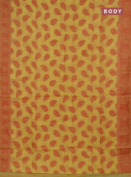Jamdhani cotton saree pale yellow and red with allover thread woven buttas and jamdhani pallu