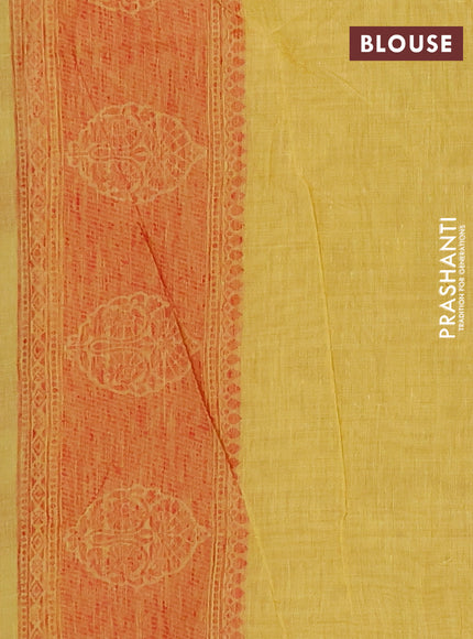 Jamdhani cotton saree pale yellow and red with allover thread woven buttas and jamdhani pallu