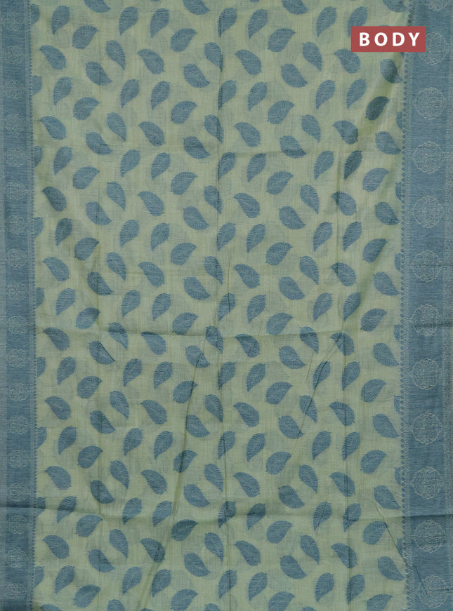 Jamdhani cotton saree pastel green and blue with allover thread woven buttas and jamdhani pallu