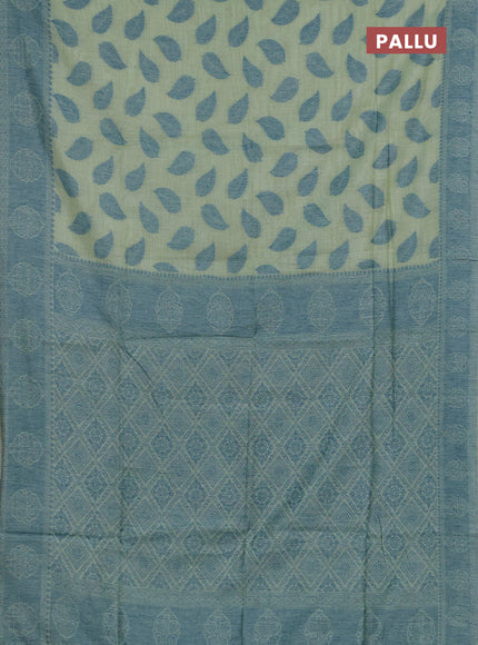 Jamdhani cotton saree pastel green and blue with allover thread woven buttas and jamdhani pallu