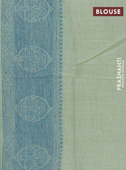 Jamdhani cotton saree pastel green and blue with allover thread woven buttas and jamdhani pallu