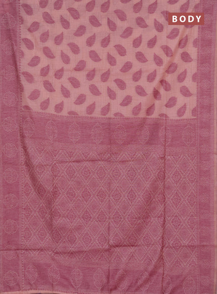 Jamdhani cotton saree peach shade and purple with allover thread woven buttas and jamdhani pallu