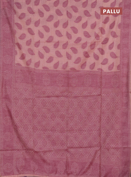 Jamdhani cotton saree peach shade and purple with allover thread woven buttas and jamdhani pallu
