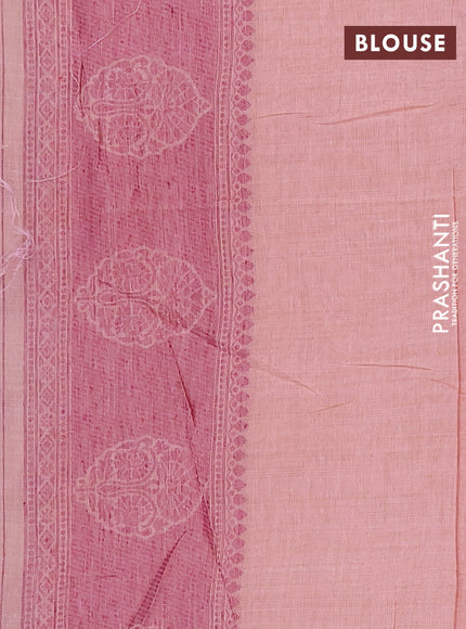 Jamdhani cotton saree peach shade and purple with allover thread woven buttas and jamdhani pallu