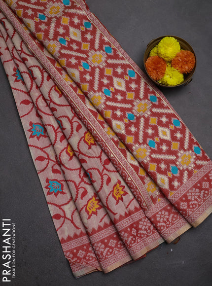 Jamdhani cotton saree beige with allover thread weaves and jamdhani pallu