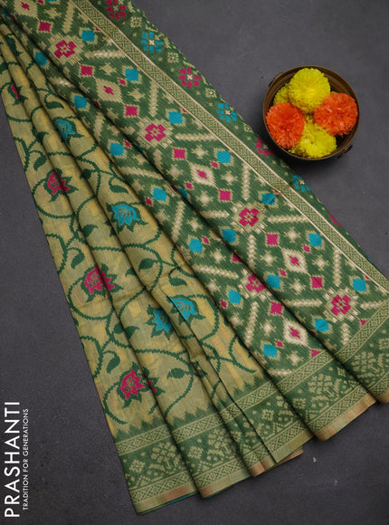 Jamdhani cotton saree pale yellow with allover thread weaves and jamdhani pallu