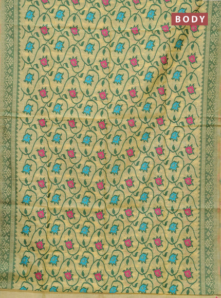Jamdhani cotton saree pale yellow with allover thread weaves and jamdhani pallu