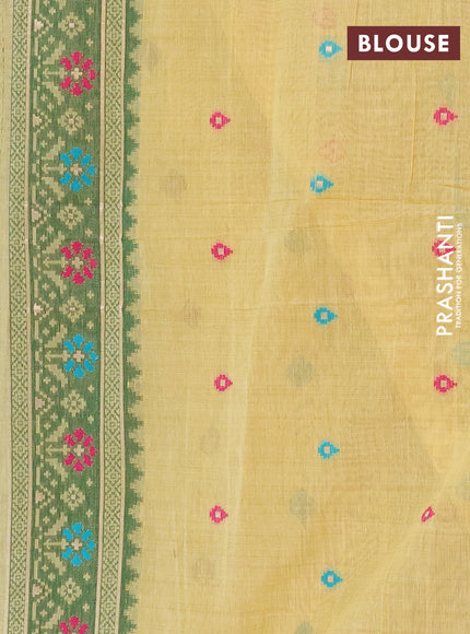 Jamdhani cotton saree pale yellow with allover thread weaves and jamdhani pallu