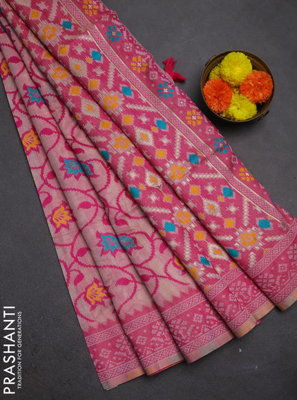 Jamdhani cotton saree peach shade with allover thread weaves and jamdhani pallu