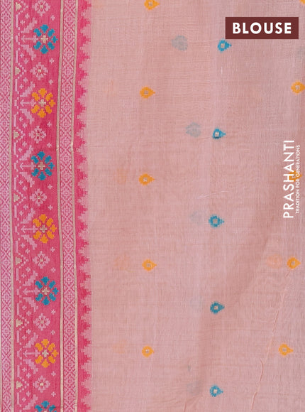 Jamdhani cotton saree peach shade with allover thread weaves and jamdhani pallu