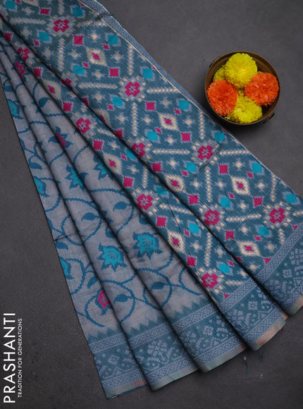 Jamdhani cotton saree pastel blue with allover thread weaves and jamdhani pallu