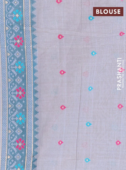 Jamdhani cotton saree pastel blue with allover thread weaves and jamdhani pallu