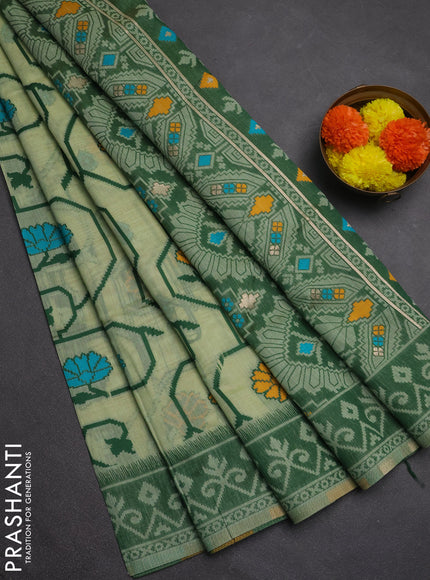 Jamdhani cotton saree pista green and green with allover thread weaves and jamdhani pallu
