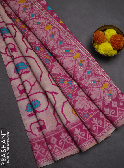Jamdhani cotton saree peach shade and pink with allover thread weaves and jamdhani pallu