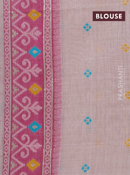 Jamdhani cotton saree peach shade and pink with allover thread weaves and jamdhani pallu