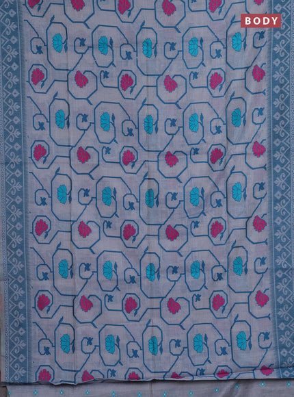 Jamdhani cotton saree grey and teal green with allover thread weaves and jamdhani pallu