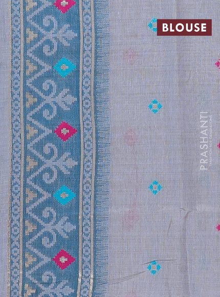 Jamdhani cotton saree grey and teal green with allover thread weaves and jamdhani pallu