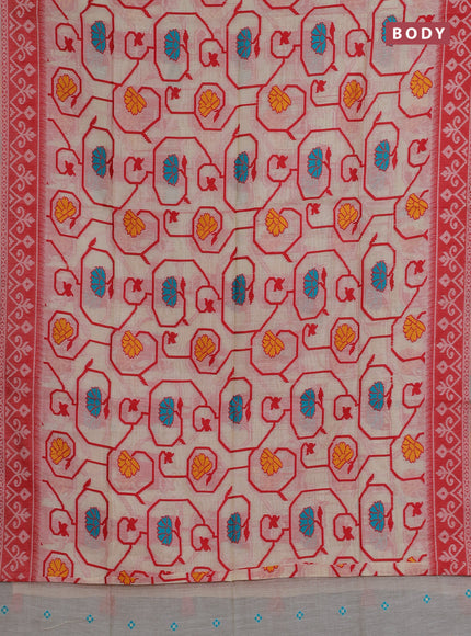 Jamdhani cotton saree beige and red with allover thread weaves and jamdhani pallu