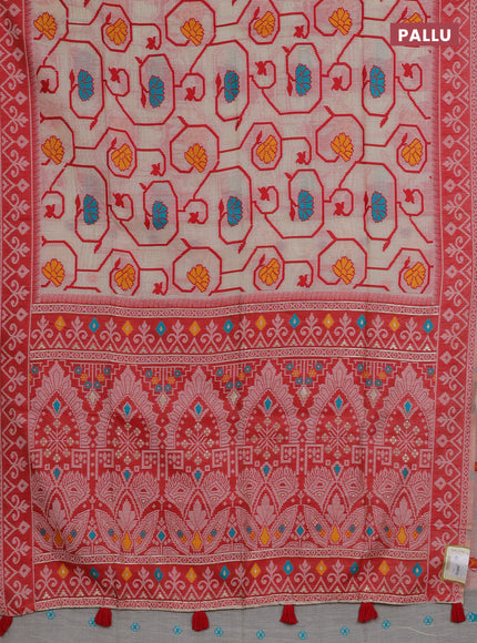 Jamdhani cotton saree beige and red with allover thread weaves and jamdhani pallu