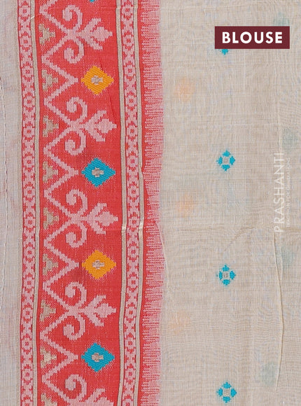 Jamdhani cotton saree beige and red with allover thread weaves and jamdhani pallu