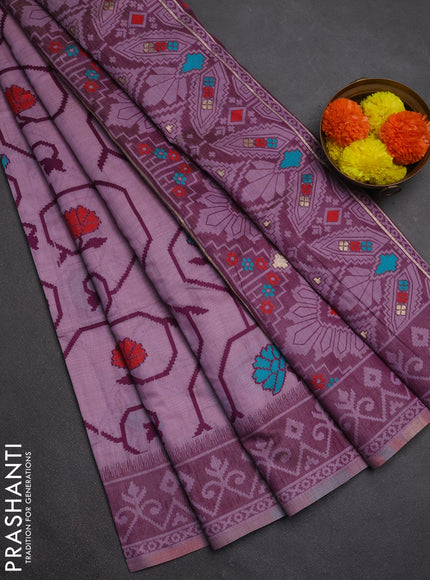 Jamdhani cotton saree lavender and purple with allover thread weaves and jamdhani pallu