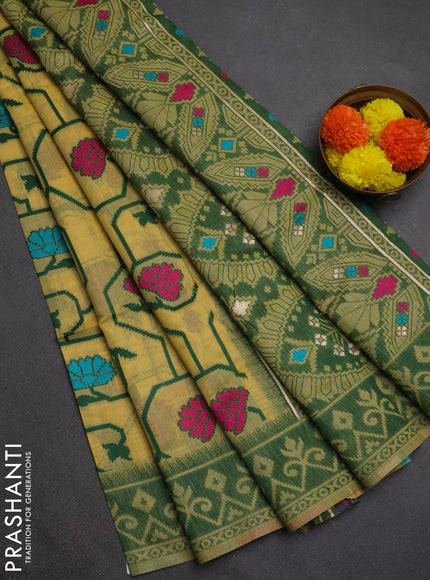 Jamdhani cotton saree pale yellow and green with allover thread weaves and jamdhani pallu