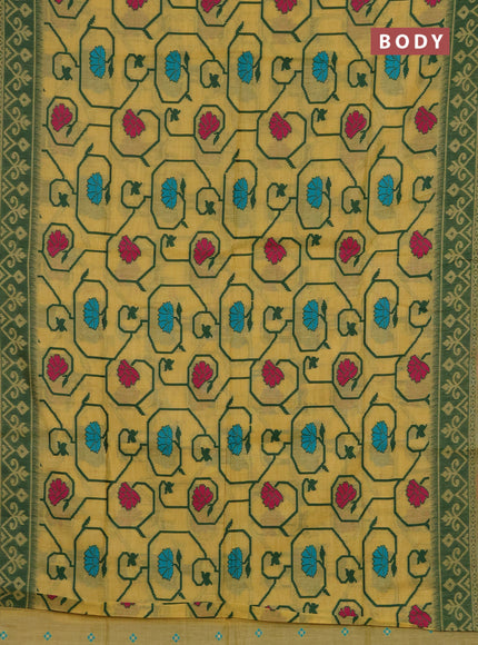 Jamdhani cotton saree pale yellow and green with allover thread weaves and jamdhani pallu