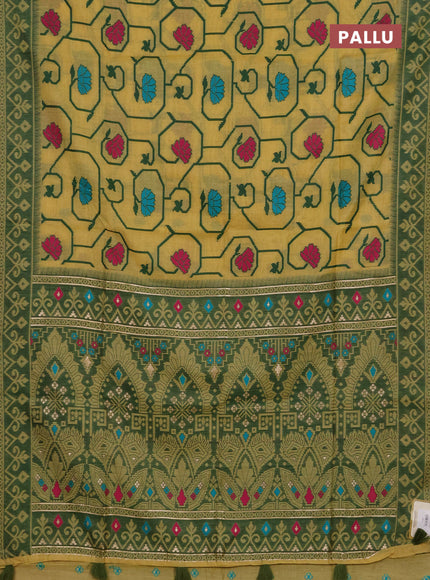 Jamdhani cotton saree pale yellow and green with allover thread weaves and jamdhani pallu