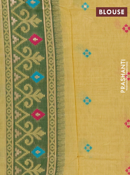 Jamdhani cotton saree pale yellow and green with allover thread weaves and jamdhani pallu