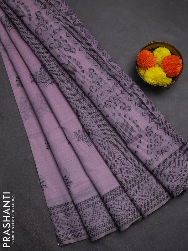 Jamdhani cotton saree lavender and pink with thread woven buttas and jamdhani pallu