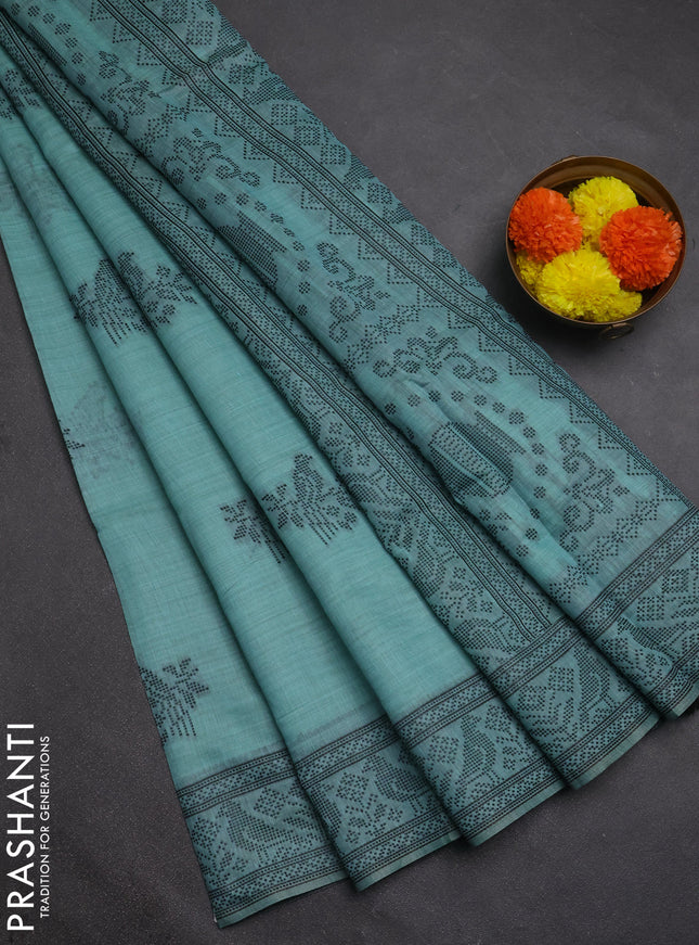 Jamdhani cotton saree pastel blue and pink with thread woven buttas and jamdhani pallu