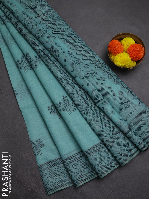 Jamdhani cotton saree pastel blue and pink with thread woven buttas and jamdhani pallu