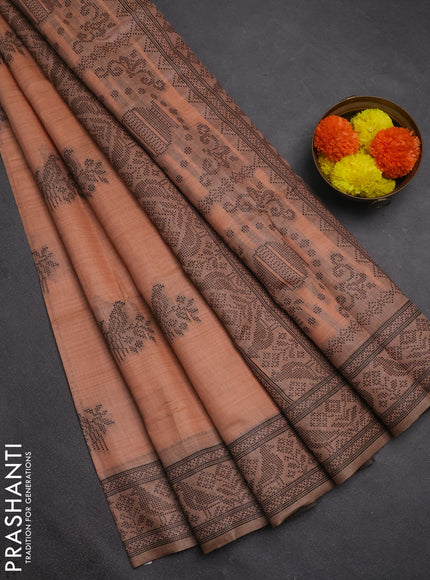 Jamdhani cotton saree peach orange and pink with thread woven buttas and jamdhani pallu