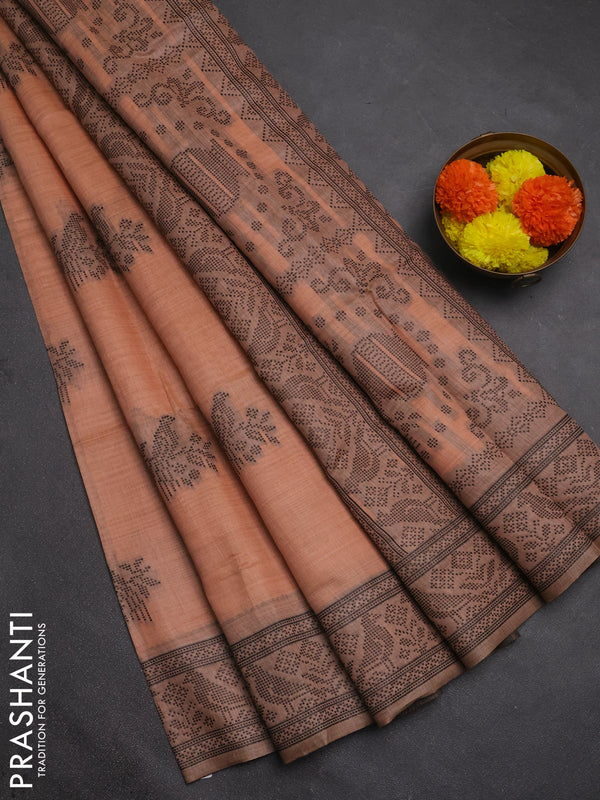 Jamdhani cotton saree peach orange and pink with thread woven buttas and jamdhani pallu