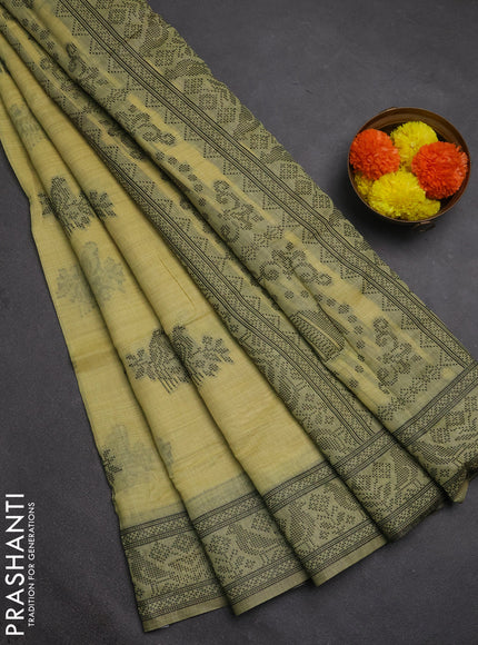 Jamdhani cotton saree pale yellow and pink with thread woven buttas and jamdhani pallu