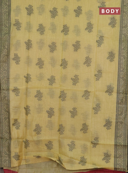 Jamdhani cotton saree pale yellow and pink with thread woven buttas and jamdhani pallu