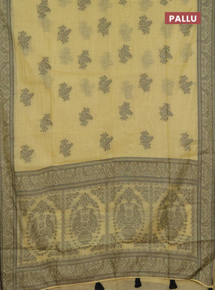 Jamdhani cotton saree pale yellow and pink with thread woven buttas and jamdhani pallu