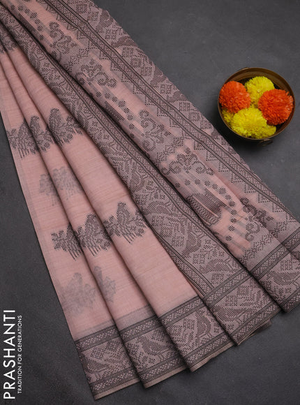 Jamdhani cotton saree peach shade and pink with thread woven buttas and jamdhani pallu