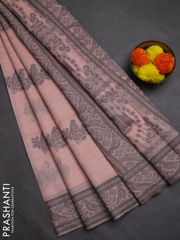 Jamdhani cotton saree peach shade and pink with thread woven buttas and jamdhani pallu