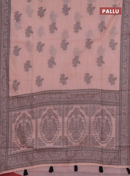Jamdhani cotton saree peach shade and pink with thread woven buttas and jamdhani pallu