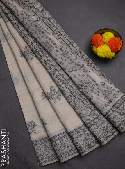 Jamdhani cotton saree beige and pink with thread woven buttas and jamdhani pallu