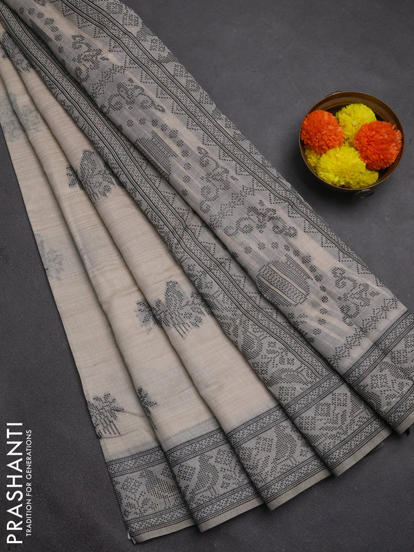 Jamdhani cotton saree beige and pink with thread woven buttas and jamdhani pallu