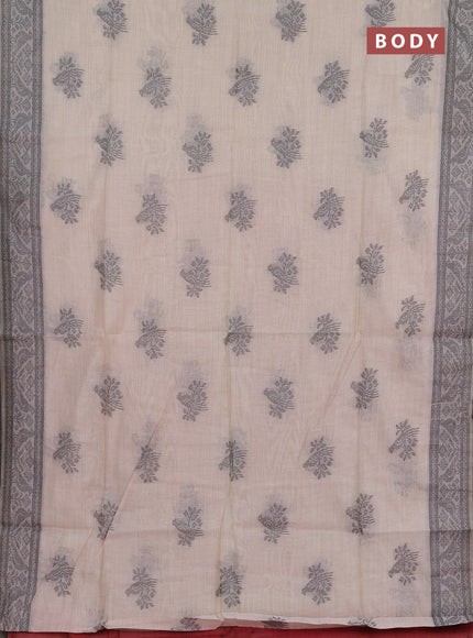 Jamdhani cotton saree beige and pink with thread woven buttas and jamdhani pallu